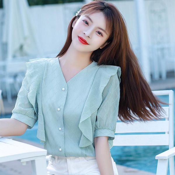 women's blouses & shirts coigarsam cute ruffles shirt womens solid chiffon v-neck women white green 8246
women's blouses & shirts coigarsam cute ruffles shirt womens solid chiffon v-neck women white green 8246