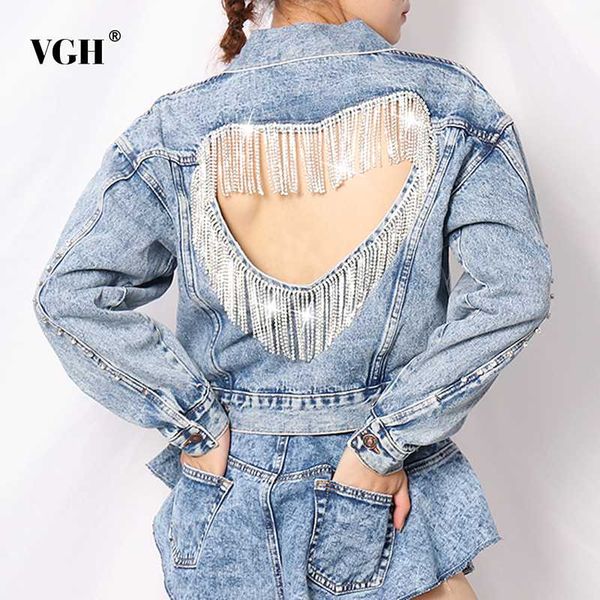 women's jackets vgh patchwork tassel heart hollow out backless jacket for women lapel collar long sleeves denim coats female 2021 sprin, Black;brown
women's jackets vgh patchwork tassel heart hollow out backless jacket for women lapel collar long sleeves denim coats female 2021 sprin, Black;brown