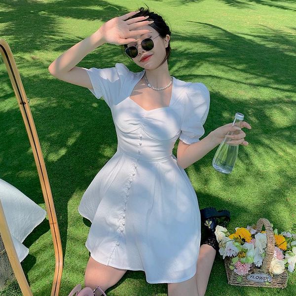 party dresses summer white mini dress women french vintage puff sleeve casual elegant ruffle designer beach 2021, White;black
party dresses summer white mini dress women french vintage puff sleeve casual elegant ruffle designer beach 2021, White;black