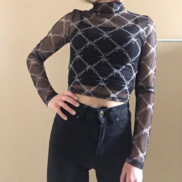 women's t-shirt mesh tee shirt femme long sleeve crop chain print t women streetwear vintage fishnet 2021 arrival, White
women's t-shirt mesh tee shirt femme long sleeve crop chain print t women streetwear vintage fishnet 2021 arrival, White