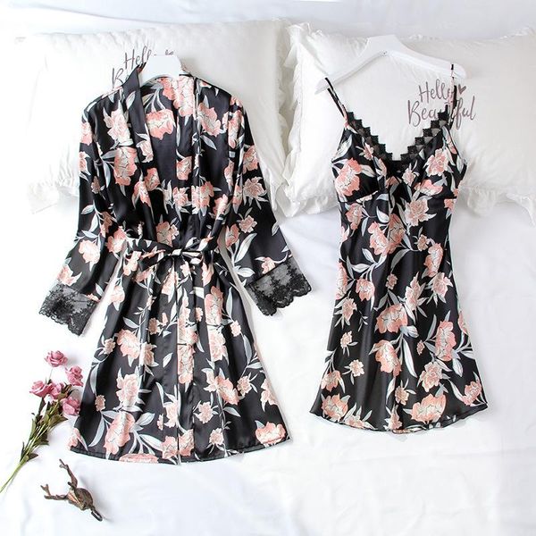 women's sleepwear black satin robe set floral print 2pcs lace nighty&robe women kimono gown casual sleep home dressing, Black;red
women's sleepwear black satin robe set floral print 2pcs lace nighty&robe women kimono gown casual sleep home dressing, Black;red