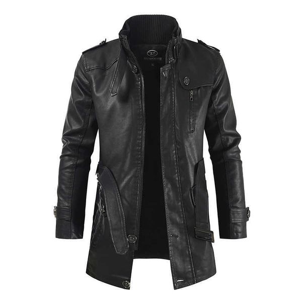 men's mid-length leather jacket with stand-up collar plus velvet large size men's belt warm and windproof pu jacket 211009, Black
men's mid-length leather jacket with stand-up collar plus velvet large size men's belt warm and windproof pu jacket 211009, Black