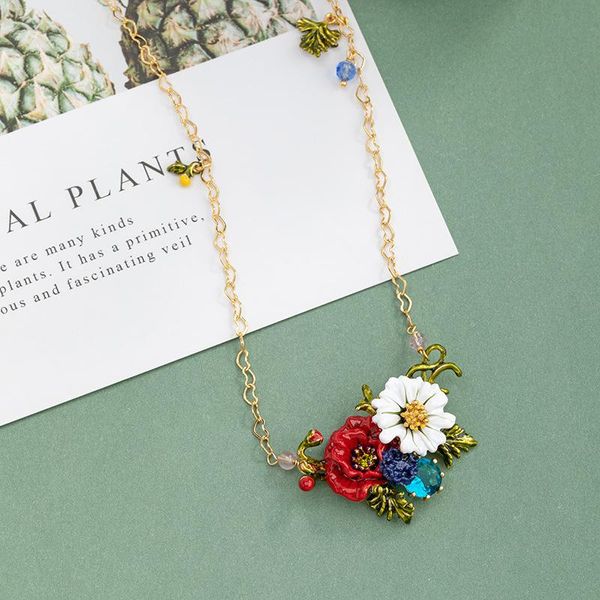 pendant necklaces european and american product personality trend enamel poppy flower gemstone necklace adjustable fashion simple love chain, Silver
pendant necklaces european and american product personality trend enamel poppy flower gemstone necklace adjustable fashion simple love chain, Silver