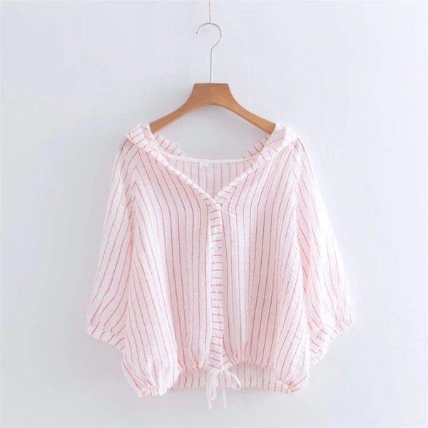 women's blouses & shirts cotton loose striped hooded women summer design 2021 v-neck lightweight casual all match female outwear, White
women's blouses & shirts cotton loose striped hooded women summer design 2021 v-neck lightweight casual all match female outwear, White