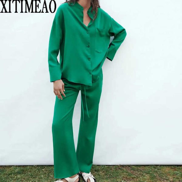 za spring autumn women retro solid color simple style loose long sleeve shirt and casual chic pants xitimeao 210602, White
za spring autumn women retro solid color simple style loose long sleeve shirt and casual chic pants xitimeao 210602, White