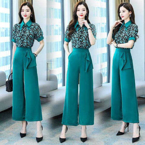 women's two piece pants women pieces sets 2021 summer short sleeve floral blouse shirt +long wide leg trousers lady 2, White
women's two piece pants women pieces sets 2021 summer short sleeve floral blouse shirt +long wide leg trousers lady 2, White