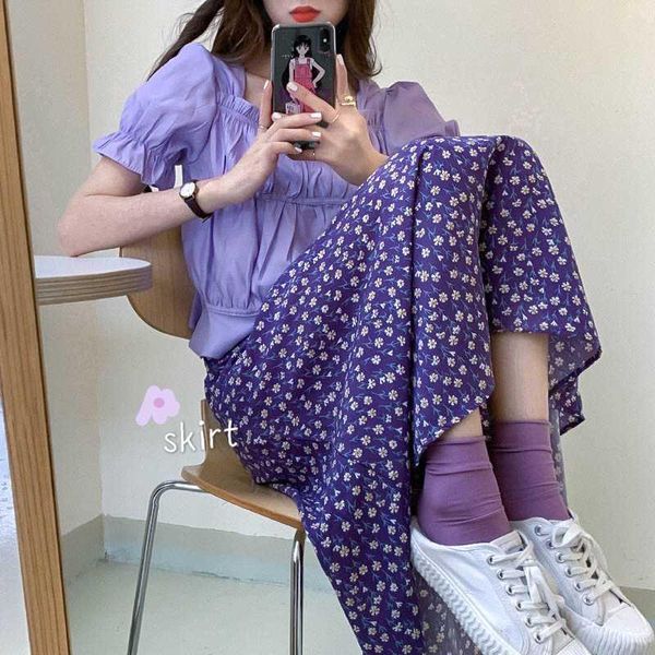women's blouses & shirts purple floral skirt medium length gentle wind chiffon summer high waist slim a-line, White
women's blouses & shirts purple floral skirt medium length gentle wind chiffon summer high waist slim a-line, White