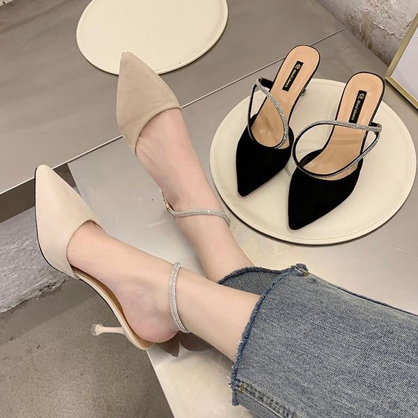 dress shoes 8 cm high heel flock pointed toe sandals women shiny crystal narrow band stiletto summer, Black
dress shoes 8 cm high heel flock pointed toe sandals women shiny crystal narrow band stiletto summer, Black