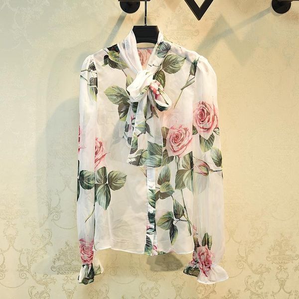 2021 summer new women vintage rose print loose lace bow chiffon shirt female two piece blouse european clothing tide brand, White
2021 summer new women vintage rose print loose lace bow chiffon shirt female two piece blouse european clothing tide brand, White