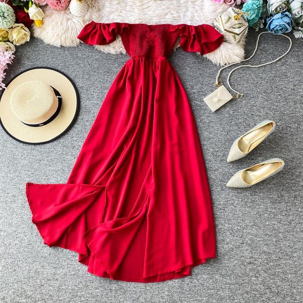 party dresses vintage bohemian off shoulder dress summer slim split women elegant tunic beach holiday, White;black
party dresses vintage bohemian off shoulder dress summer slim split women elegant tunic beach holiday, White;black