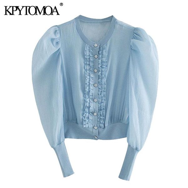 women's jackets kpytomoa women 2021 fashion with buttons organza knitted cropped jacket vintage puff sleeve ruffled female outerwear ch, Black;brown
women's jackets kpytomoa women 2021 fashion with buttons organza knitted cropped jacket vintage puff sleeve ruffled female outerwear ch, Black;brown