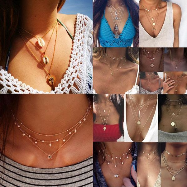 pendant necklaces european and american elegant necklace shell star geometric moon eye party for female wholesale, Silver
pendant necklaces european and american elegant necklace shell star geometric moon eye party for female wholesale, Silver