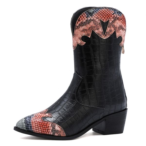 crocodile cobra standard sewing thick heel mid-calf calf golden stone snake pattern color matching boots j1si, Black
crocodile cobra standard sewing thick heel mid-calf calf golden stone snake pattern color matching boots j1si, Black