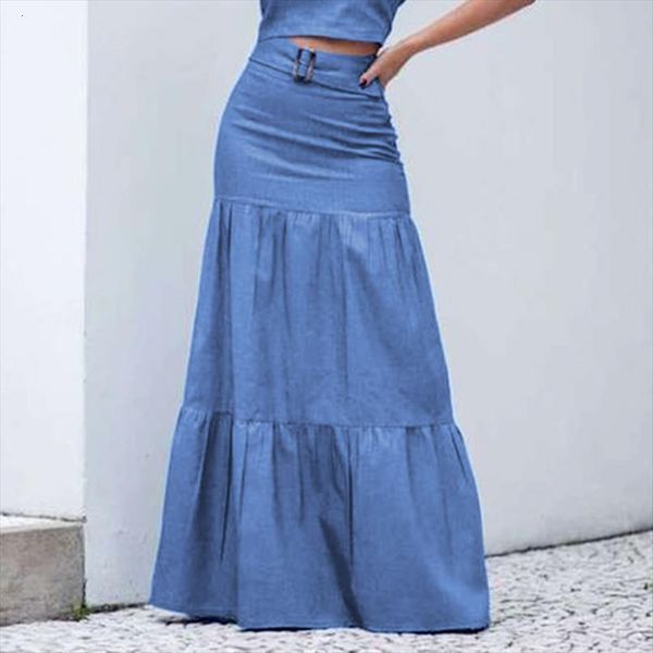 solid long elastic waist pleated women skirt maxi beach ruffle vintage summer chic belt faldas saia party bottoms, Black 
solid long elastic waist pleated women skirt maxi beach ruffle vintage summer chic belt faldas saia party bottoms, Black