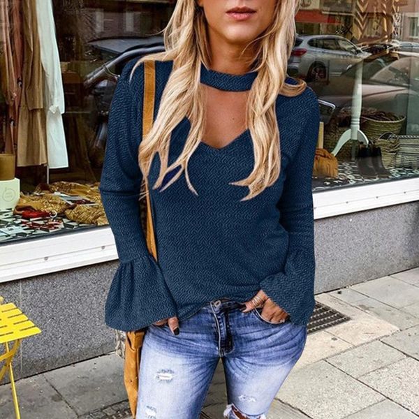 women's t-shirt hollow out femme casual women t-shirts spring t shirts choker v neck slim flare long sleeve printed tees, White
women's t-shirt hollow out femme casual women t-shirts spring t shirts choker v neck slim flare long sleeve printed tees, White