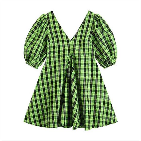 dress puff sleeve mini short dress summer green plaid puff sleeve v neck d1834, Black;gray
dress puff sleeve mini short dress summer green plaid puff sleeve v neck d1834, Black;gray