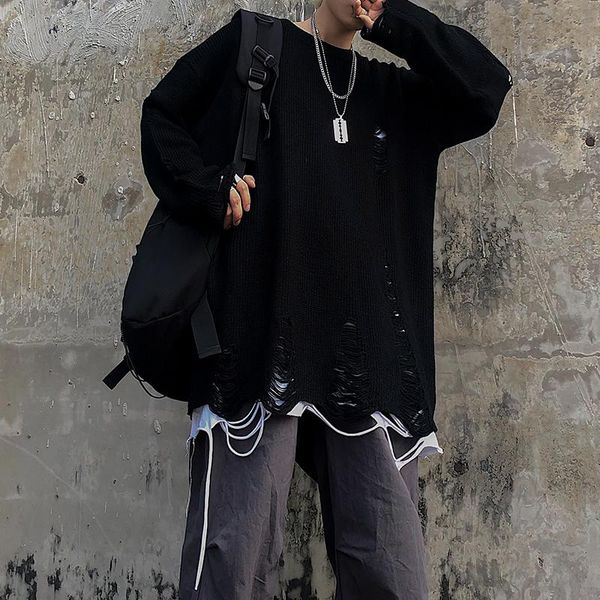 ripped hole hip hop punk knitted sweater men women black gray harajuku vintage sweaters oversized pullover jersey, White;black
ripped hole hip hop punk knitted sweater men women black gray harajuku vintage sweaters oversized pullover jersey, White;black