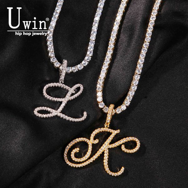 uwin cursive letters brush with tennis chain cubic zirconia intial name necklace jewelry charm hip hop necklaces drop shipping, Silver 
uwin cursive letters brush with tennis chain cubic zirconia intial name necklace jewelry charm hip hop necklaces drop shipping, Silver
