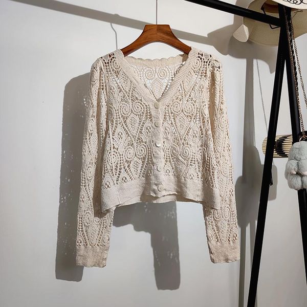 women's knits & tees hollow out knitted women sweater cardigan summer vintage 2021 v-neck long-seeved short empired female outwear coat, White
women's knits & tees hollow out knitted women sweater cardigan summer vintage 2021 v-neck long-seeved short empired female outwear coat, White
