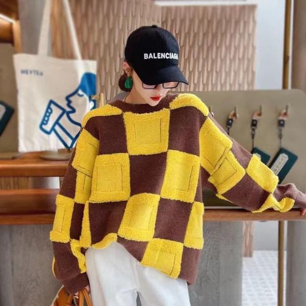 women's sweaters retro big lattice sweater women autumn and winter o neck trendy fashion loose oversized knit 2021, White;black
women's sweaters retro big lattice sweater women autumn and winter o neck trendy fashion loose oversized knit 2021, White;black
