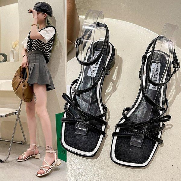 sandals summer women's fashion high heels square toe open, Black
sandals summer women's fashion high heels square toe open, Black