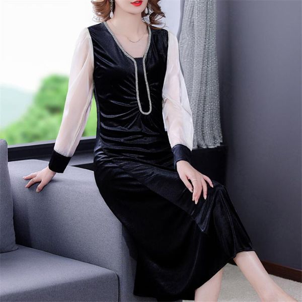 casual dresses fall winter velvet dress women long sleeve patchwork elegant fashion diamond evening party, Black;gray
casual dresses fall winter velvet dress women long sleeve patchwork elegant fashion diamond evening party, Black;gray