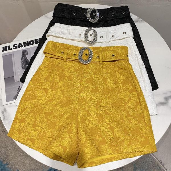 women's shorts 2021 summer cute square rhinestone belt design pleated embossed short women, White;black
women's shorts 2021 summer cute square rhinestone belt design pleated embossed short women, White;black