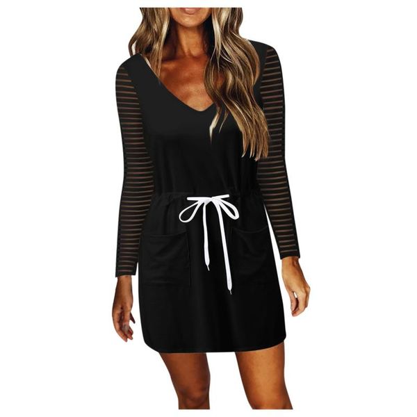 casual dresses woman plus size autumn striped mesh long sleeves v-neck waist drawstring mini dress vestidos largos con mangas, Black;gray
casual dresses woman plus size autumn striped mesh long sleeves v-neck waist drawstring mini dress vestidos largos con mangas, Black;gray