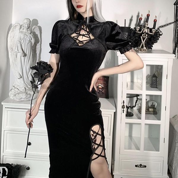casual dresses 2021 women gothic solid hollow out half bandage puff sleeve split cheongsam dress bodycon, Black;gray
casual dresses 2021 women gothic solid hollow out half bandage puff sleeve split cheongsam dress bodycon, Black;gray