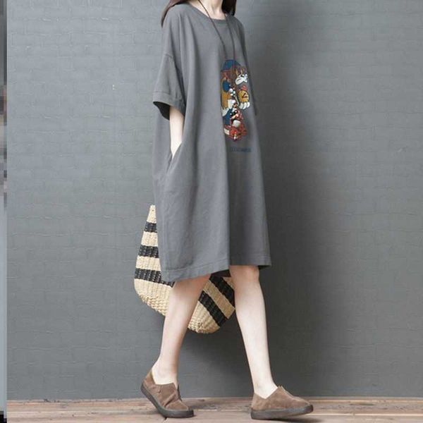 cotton hemp women's short sleeve t-shirt 2021 summer mid long fat cartoon loose large pregnant drs, Black;gray
cotton hemp women's short sleeve t-shirt 2021 summer mid long fat cartoon loose large pregnant drs, Black;gray