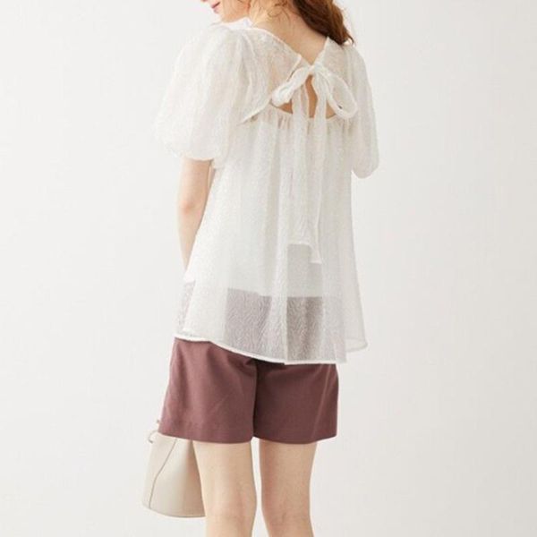 women's blouses & shirts chic backless bow lace-up women elegant solid lantern short sleeve loose pullover summer sweet blusas mujer, White
women's blouses & shirts chic backless bow lace-up women elegant solid lantern short sleeve loose pullover summer sweet blusas mujer, White