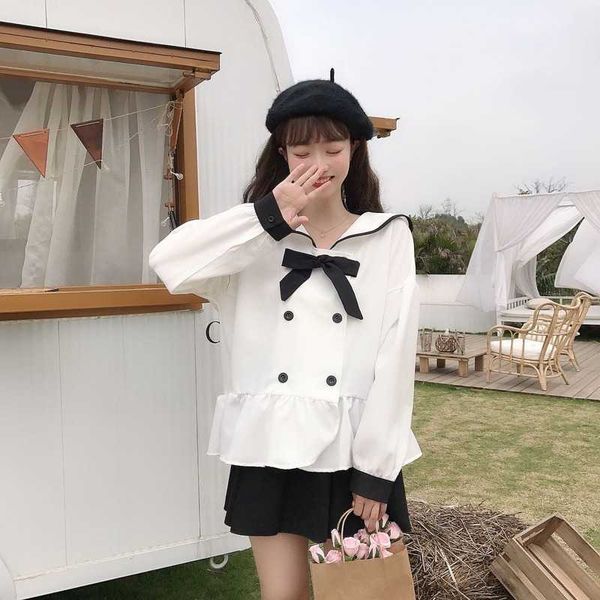 korean style chiffon shirt women doll-collar bow double-row buckled lotus leaf side long-sleeved soft girl autumn 210604, White
korean style chiffon shirt women doll-collar bow double-row buckled lotus leaf side long-sleeved soft girl autumn 210604, White