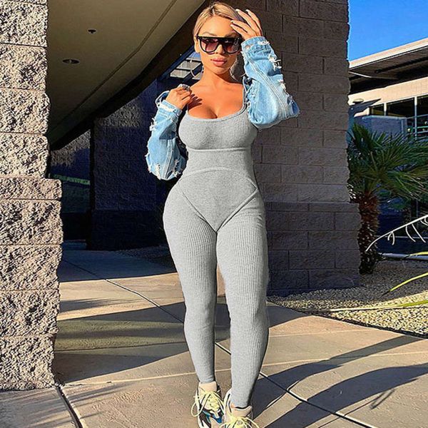 wear 2020 summer new tight women's buttock pit thread solid color jumpsuit, Gray
wear 2020 summer new tight women's buttock pit thread solid color jumpsuit, Gray