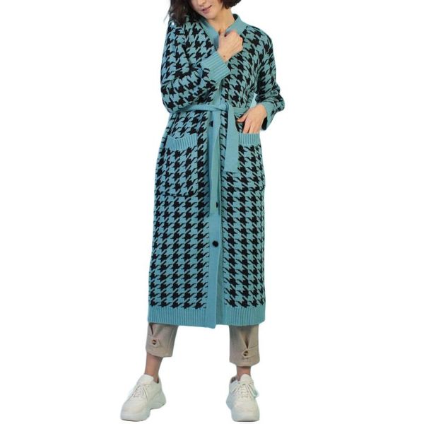 women's wool & blends female cardigan houndstooth print long sleeve coat with pockets and waist belt for spring fall s/m/l, Black
women's wool & blends female cardigan houndstooth print long sleeve coat with pockets and waist belt for spring fall s/m/l, Black