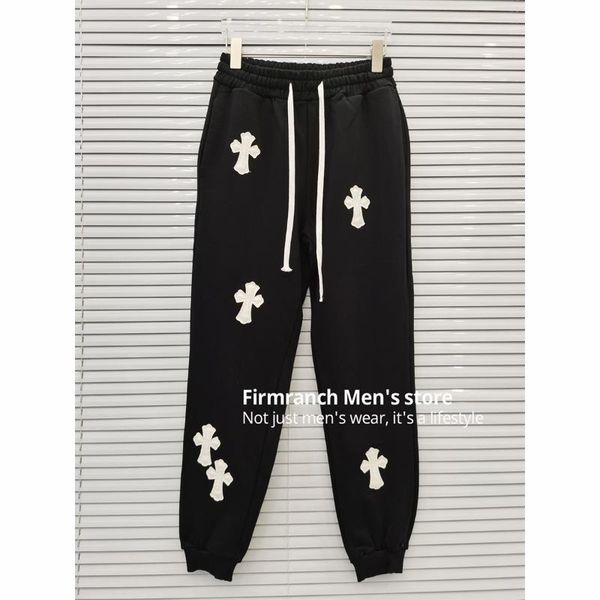 men's pants firmranch white leather cross black sportpants for men/women tie-dye sweatpants long slacks