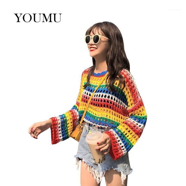 women knitted jumpers sweater rainbow striped hollow out net loose pullover blouse flare sleeve o-neck 912-a242 women's blouses & shir, White
women knitted jumpers sweater rainbow striped hollow out net loose pullover blouse flare sleeve o-neck 912-a242 women's blouses & shir, White