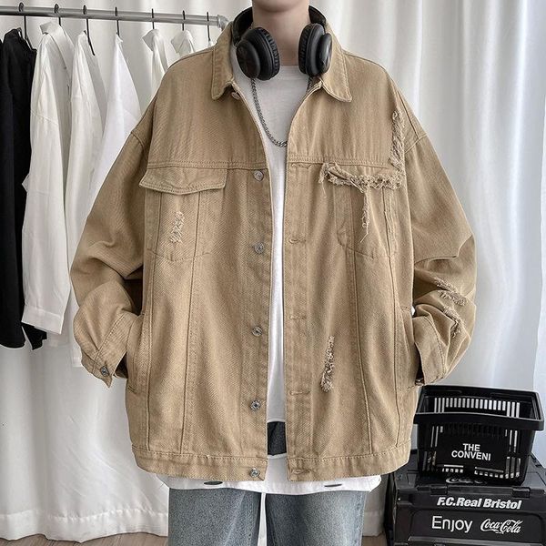 cotton ripped denim jacket men's fashion retro casual pocket denim jacket mens streetwear korean loose hip-hop bomber men, Black;brown
cotton ripped denim jacket men's fashion retro casual pocket denim jacket mens streetwear korean loose hip-hop bomber men, Black;brown