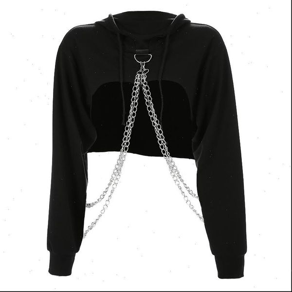 women hoodies autumn hip hop long sleeve cute solid color off shoulder casual loose hooded short sweatshirt with metal chain, Black
women hoodies autumn hip hop long sleeve cute solid color off shoulder casual loose hooded short sweatshirt with metal chain, Black