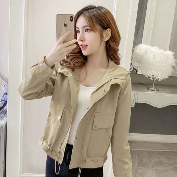 tooling windbreaker coat 2021 new women's spring autumn versatile loose and thin hooded jacket fashion, Tan;black
tooling windbreaker coat 2021 new women's spring autumn versatile loose and thin hooded jacket fashion, Tan;black