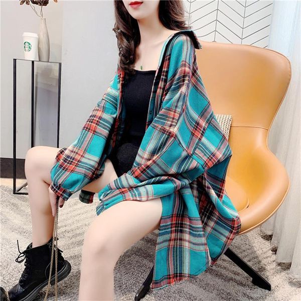women's blouses & shirts spring autumn shirt women clothes fashion plaid mid-length plus size loose long-sleeved casual cardigan, White
women's blouses & shirts spring autumn shirt women clothes fashion plaid mid-length plus size loose long-sleeved casual cardigan, White
