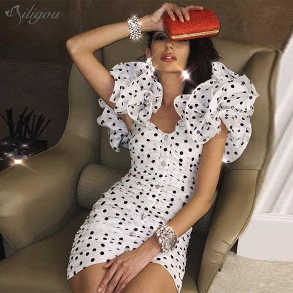 ruffled polka dot v-neck mini dress women elegant party halter tight vestidos 210527, Black;gray
ruffled polka dot v-neck mini dress women elegant party halter tight vestidos 210527, Black;gray