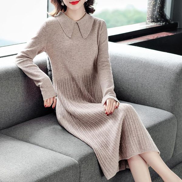 ro wool knitting dress female 100% wool of new fund of 2021 autumn winters is loose show thin knitting base, Black;gray
