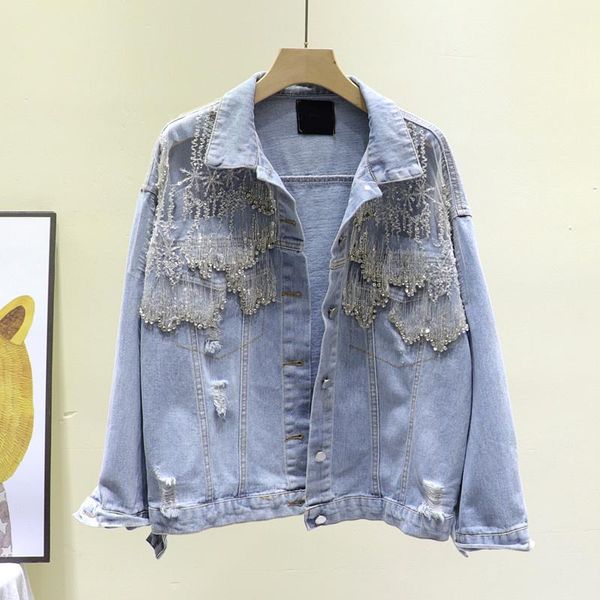 women's jackets fashion beaded diamond sequin net yarn patchwork denim jacket spring women loose washed light blue hole jeans female co, Black;brown
women's jackets fashion beaded diamond sequin net yarn patchwork denim jacket spring women loose washed light blue hole jeans female co, Black;brown