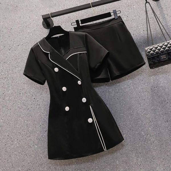 women's tracksuits 2021 korean style plus size summer black suits asymmetrical split shirt+ short pants sets elegant ladies' offic, Gray
women's tracksuits 2021 korean style plus size summer black suits asymmetrical split shirt+ short pants sets elegant ladies' offic, Gray