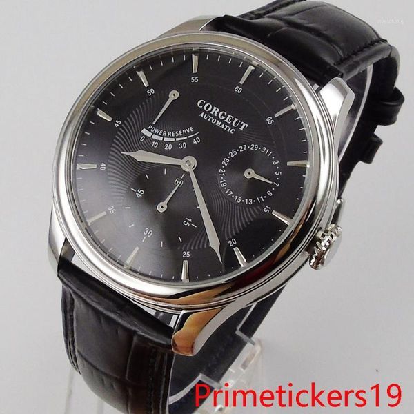 luxury 40mm automatic men watch power reserve date indicator seeing through backcover leather strap wristwatches, Slivery;brown
luxury 40mm automatic men watch power reserve date indicator seeing through backcover leather strap wristwatches, Slivery;brown
