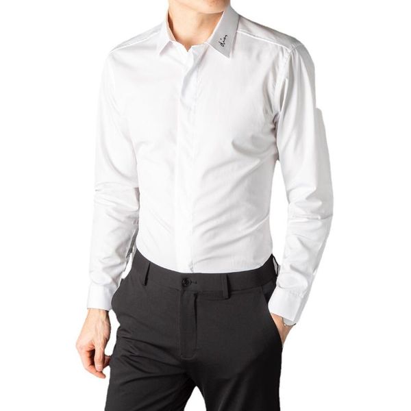 men's casual shirts 2021 collar english embroidered shirt long sleeve slim solid color four seasons cotton white youth business men, White;black
men's casual shirts 2021 collar english embroidered shirt long sleeve slim solid color four seasons cotton white youth business men, White;black