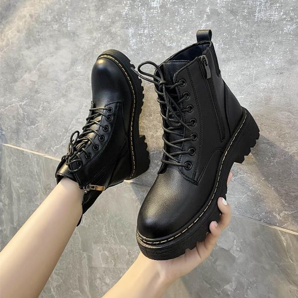 thick bottomed boots for women's new spring 2021 plush and thin boots, Black