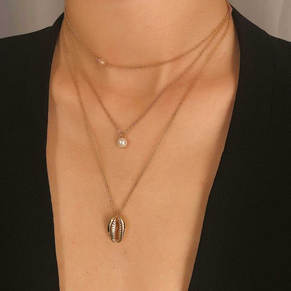 multi layer pearl crystal simple geometry shell pendant necklace female, Silver
multi layer pearl crystal simple geometry shell pendant necklace female, Silver