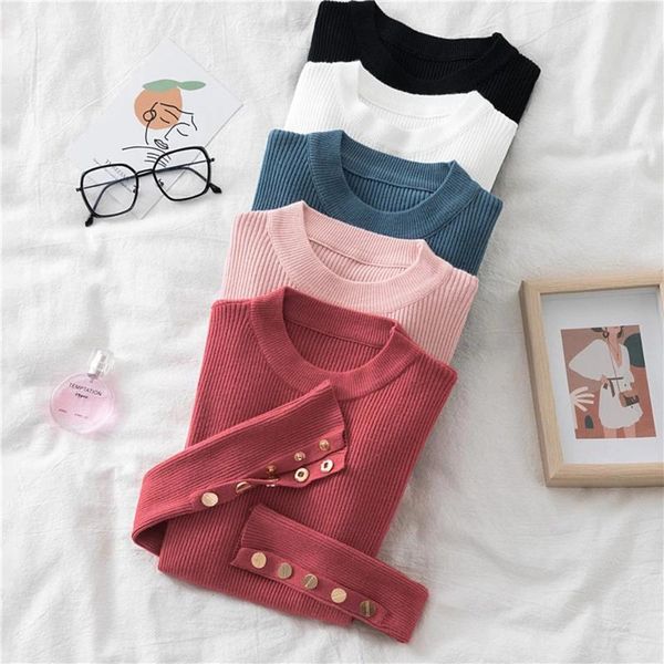 women's sweaters women casual knitted sweater autumn winter solid long sleeve button chic pullovers female slim knit soft jumper, White;black
women's sweaters women casual knitted sweater autumn winter solid long sleeve button chic pullovers female slim knit soft jumper, White;black