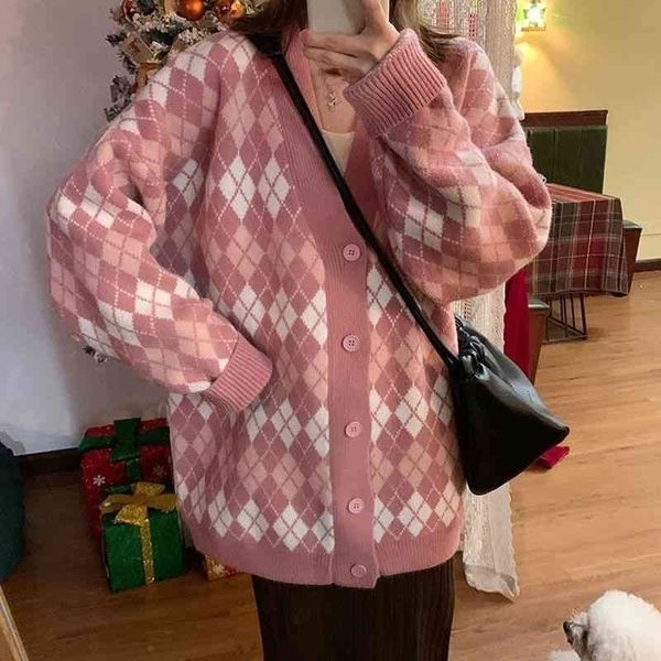 2021 spring and autumn new large coat college style contrast diamond cardigan sweater women's loose v-neck knitted top, Black
2021 spring and autumn new large coat college style contrast diamond cardigan sweater women's loose v-neck knitted top, Black